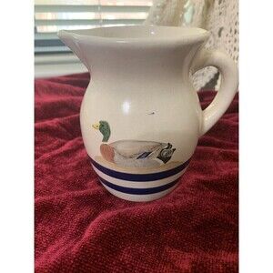 Vintage R.R.P CO. Roseville Ohio Pottery Pitcher # 303-G Painted Duck On Nest